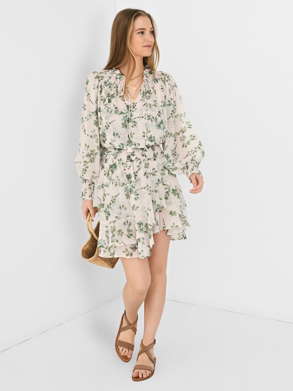 [NWT] $410 MISA LA Almaha Dress in White and Green Floral. Size XS